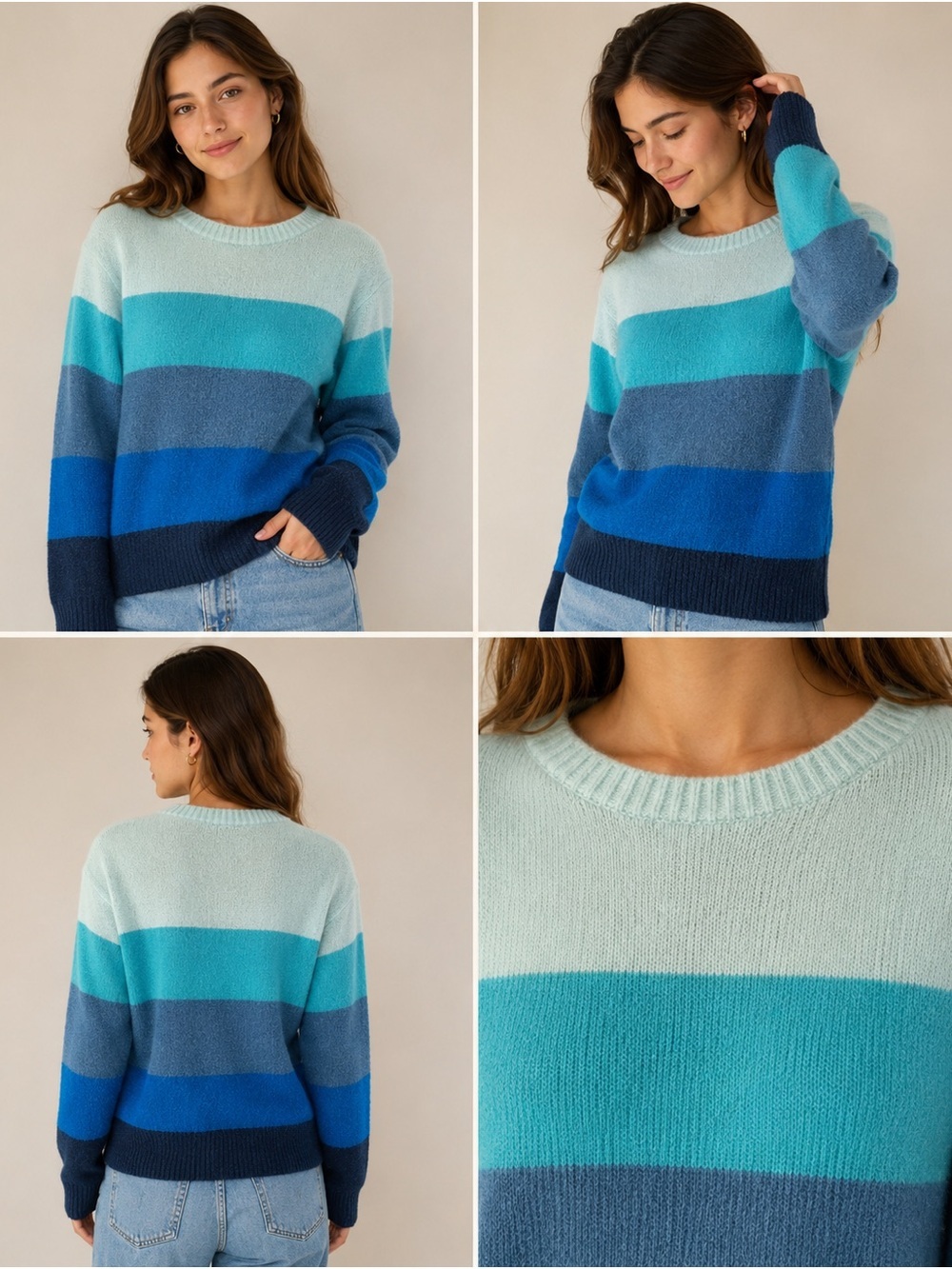 Lord & Taylor Blue Striped Knit Sweater Size Small - Picture 2 of 8
